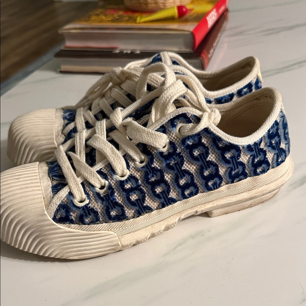 Tory Burch Blue and White Patterned Sneakers